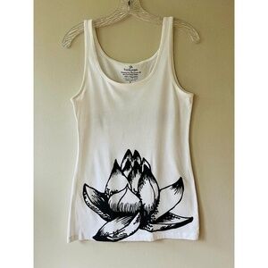 Funkyoga White Tank Top Lotus Meditate Soft Stretch Top Size L